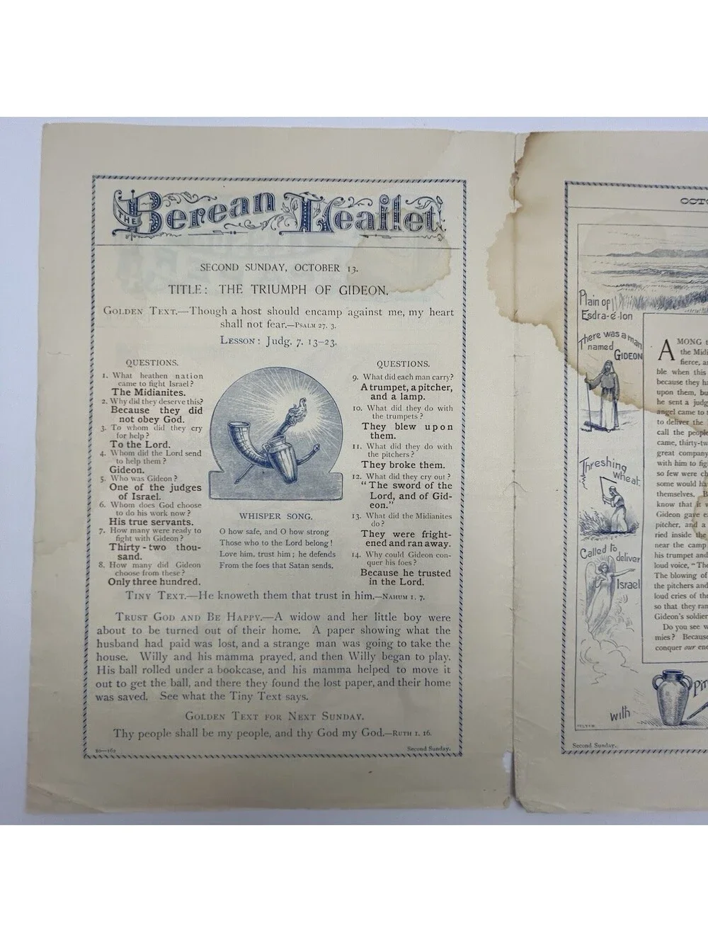 Antique 1895 Picture Lesson Paper Sunday School Childrens Weekly Stag Print  C18